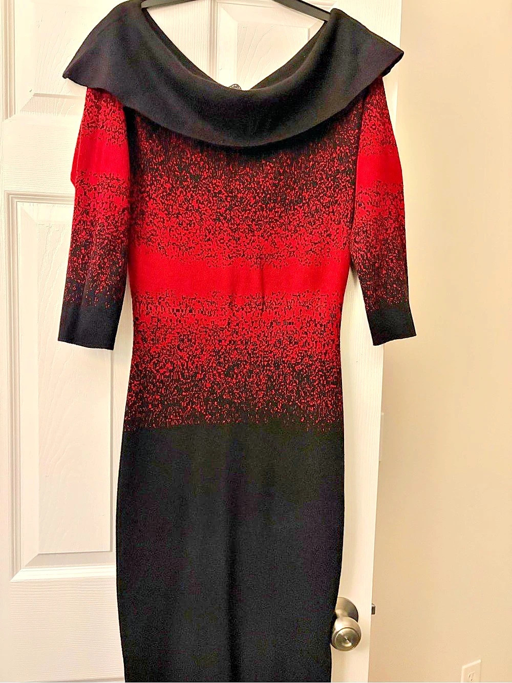 Lane Bryant Red and Black Knit Cowl Neck Midi Sweater Dress Size 10/12